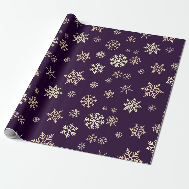 Snowflakes Seamless Pattern Purple Christmas Wrapping Paper (Unrolled)