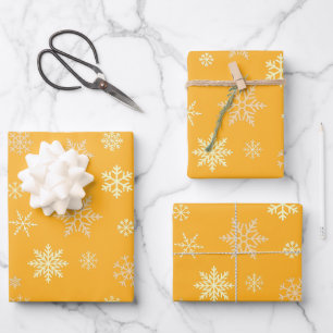 Snowflakes Seamless Pattern Yellow Christmas Wrapping Paper Sheet