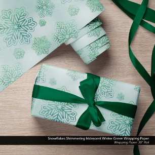 Snowflakes Shimmering Iridescent Winter Green Wrapping Paper