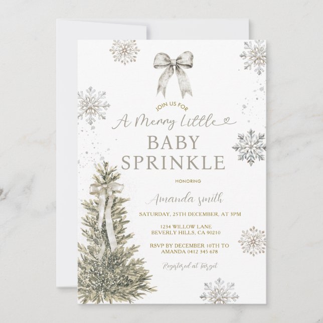 Snowflakes Silver Baby Sprinkle Invite (Front)