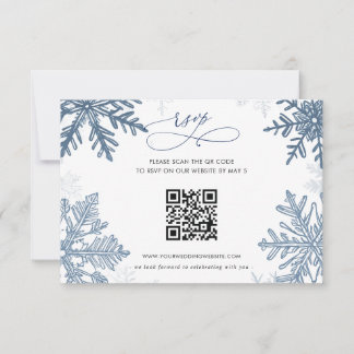Snowflakes Silver Blue Christmas Winter QR Code RSVP Card