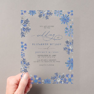 Snowflakes Silver Blue Christmas Winter Wedding Acrylic Invitations