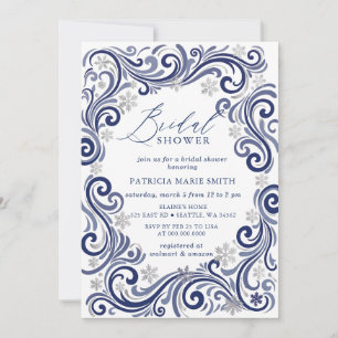 Snowflakes Silver Blue Winter Bridal Shower Invitation