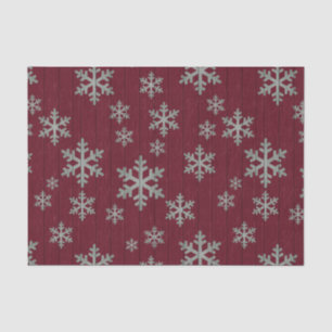 Snowflakes Silver on Rustic Red Tissue Paper