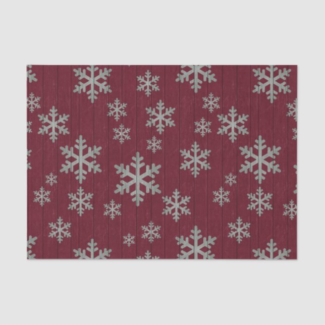 Snowflakes Silver on Rustic Red Tissue Paper (Front)