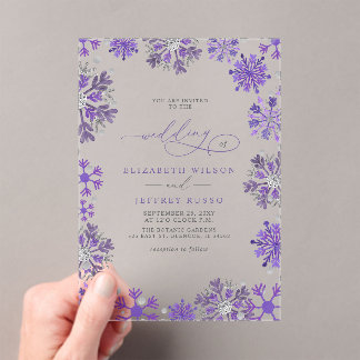 Snowflakes Silver Purple Christmas Winter Wedding Acrylic Invitations