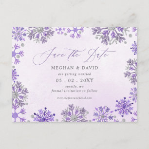Snowflakes Silver Purple Christmas Winter Wedding Announcement Postcard