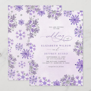 Snowflakes Silver Purple Christmas Winter Wedding Invitation