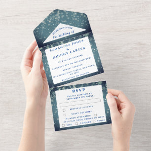 Snowflakes Snow Blue Winter Wonderland Wedding All In One Invitation
