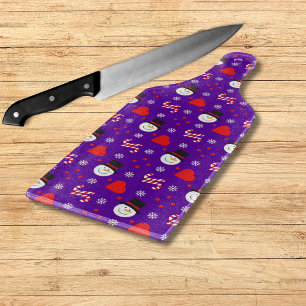 Snowflakes Snowman Candy Canes Blue Background Cutting Board