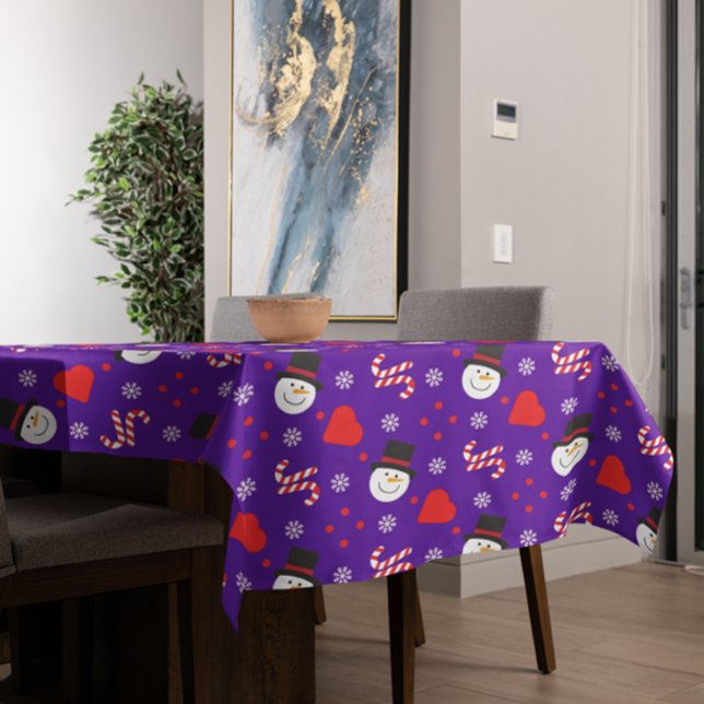 Snowflakes Snowman Candy Canes Blue Background Tablecloth (Snowflakes Snowman Candy Canes Blue Background Tablecloth)