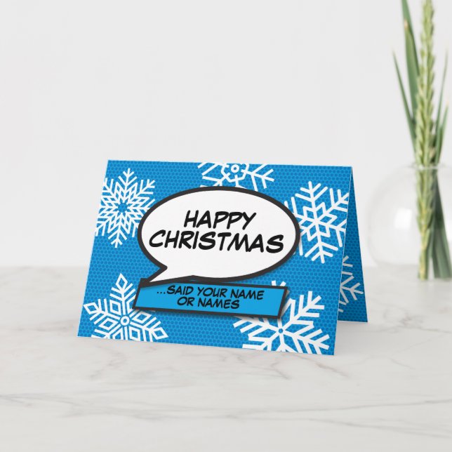 Snowflakes Speech Bubble Fun Retro Comic Book Card (Front)