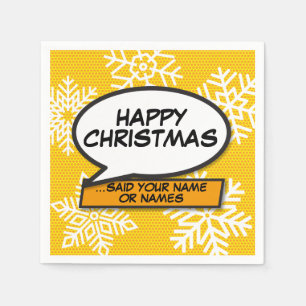 Snowflakes Speech Bubble Fun Retro Comic Book Napkin