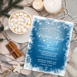 Snowflakes,Stars,Blue Christmas Party Invitation