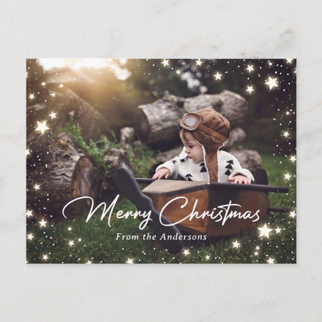 Snowflakes Stars Merry Christmas 2 Photo Postcards (Front)