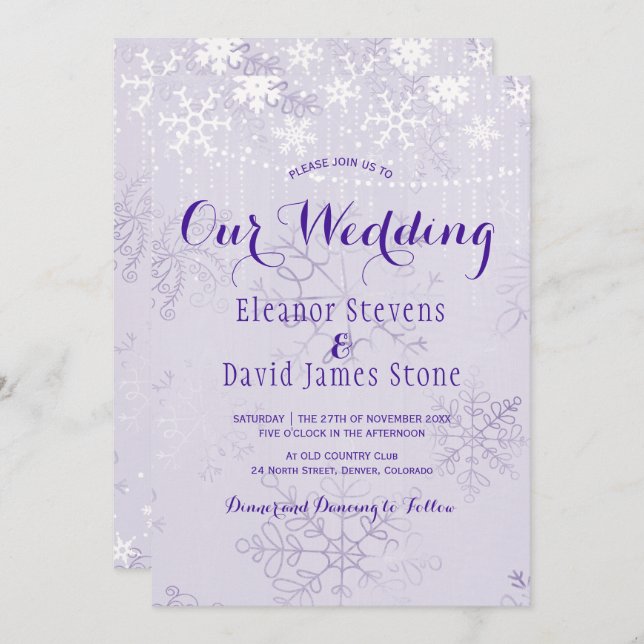 Snowflakes string lights winter wonderland wedding invitation (Front/Back)