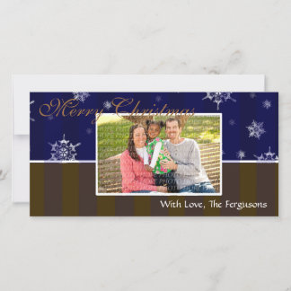 Snowflakes & Stripes Photo Christmas Card (Blue)