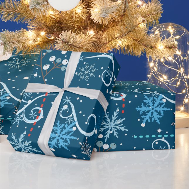 Snowflakes Swirls and Sparkles Christnas Wrapping Paper (Holidays)