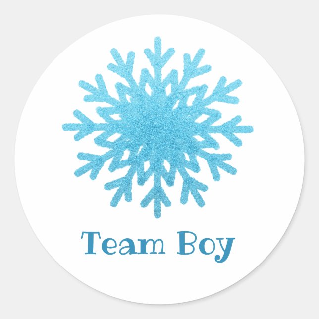 Snowflakes TEAM BOY Gender Reveal Game Labels (Front)