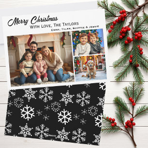 Snowflakes Three Family Photos Christmas Holiday Card