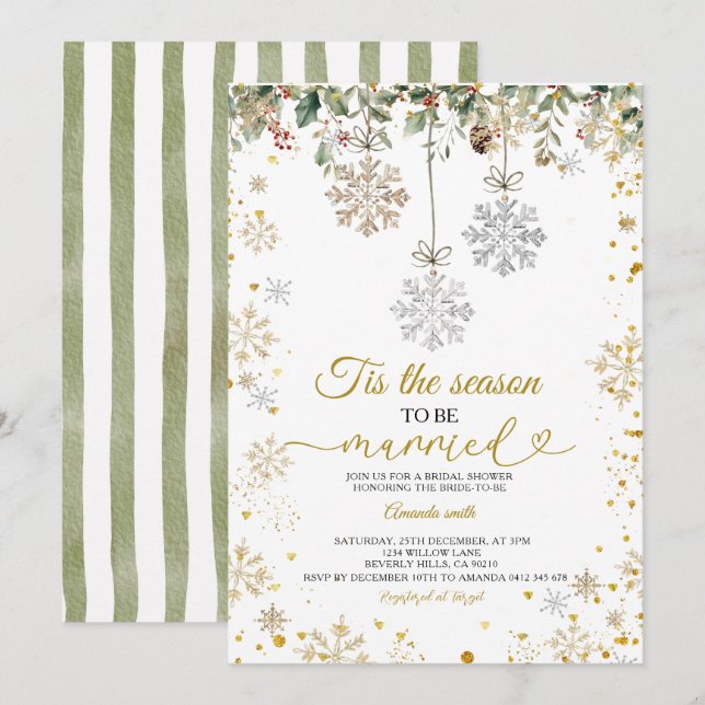 Snowflakes Tis The Season to Be Married Bridal  Invitation (Front/Back)