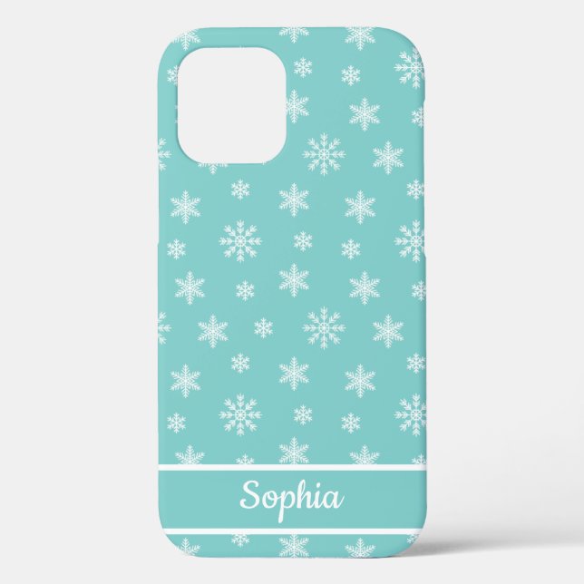 Snowflakes Turquoise pattern personalised name Case-Mate iPhone Case (Back)