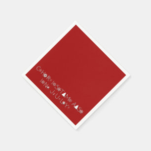 Snowflakes Typography Christmas in July Red Napkin