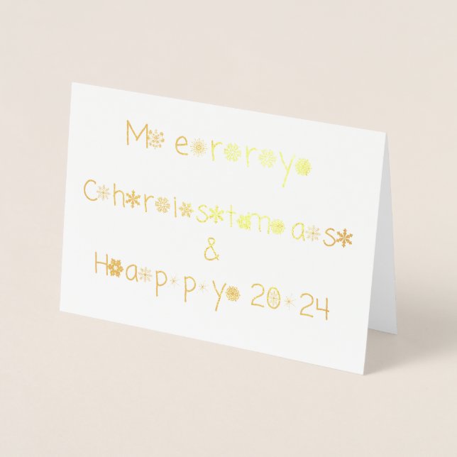 Snowflakes Typography Merry Christmas Happy 2024 Foil Card (Front)