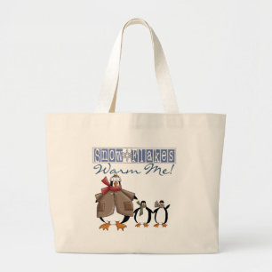 Snowflakes Warm Me Holiday Penguins Large Tote Bag