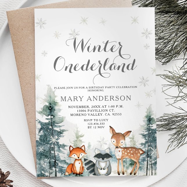  Snowflakes White Animal Onederland 1st Birthday Invitation (Creator Uploaded)