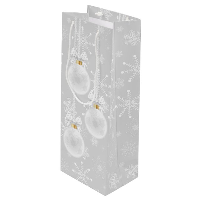 Snowflakes White Ornament Christmas Holiday Wine Gift Bag (Front Angled)
