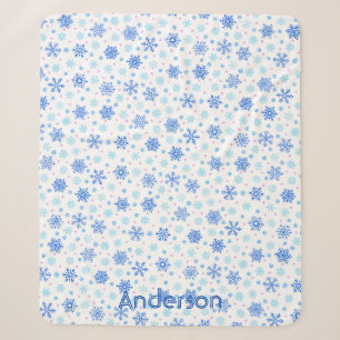 Snowflakes White Pastel Blue Baby Blue Custom Name Sherpa Blanket