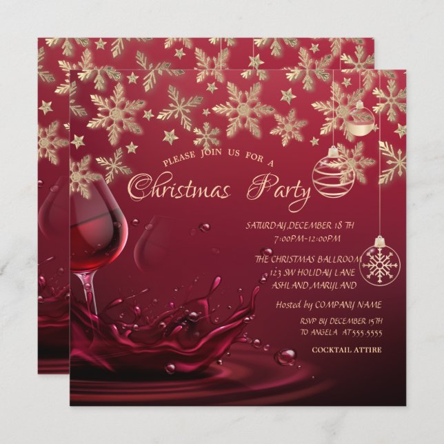 Snowflakes,Wine Glass,Balls Corporate Christmas   Invitation (Front/Back)