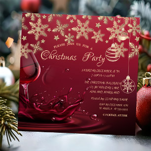 Snowflakes,Wine Glass,Balls Corporate Christmas Invitation