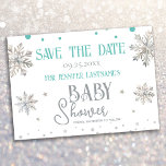 Snowflakes Winter Baby Shower Save the Date Invitation<br><div class="desc">Watercolor whimsical magical winter wonderland blue and grey holiday baby shower theme.</div>