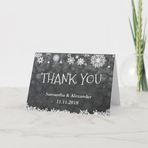 Snowflakes Winter Chalkboard Fold Thank You Card