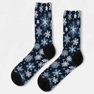 Snowflakes Winter Design Blue Cold Cute Socks