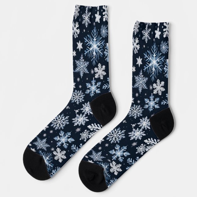 Snowflakes Winter Design Blue Cold Cute Socks (Left)