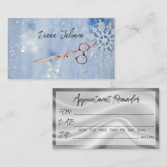 Snowflakes Winter Hairdresser Appointment Reminder Business Card (Front/Back)