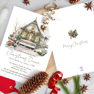 Snowflakes Winter Scene Watercolor Pine Christmas Invitation