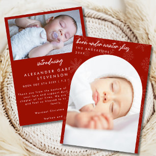 Snowflakes Winter Skies Red Christmas Birth Announcement