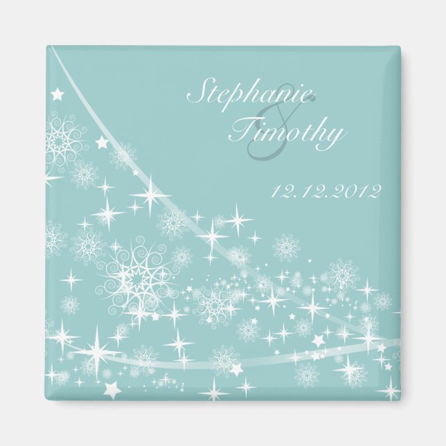 Snowflakes winter wedding save the date magnet (Front)