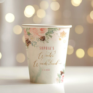 Snowflakes winter wonderland girl birthday paper cups
