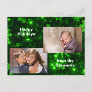 Snowflakes with Deep Green Holidays Photo Postcard