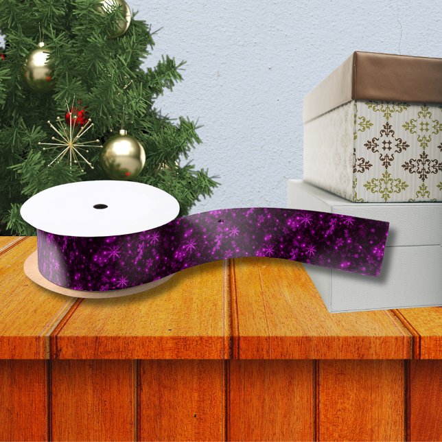 Snowflakes with Deep Purple Background Ribbon Satin Ribbon (Snowflakes with Deep Purple Background Ribbon)