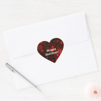 Snowflakes with Deep Red Background Heart Stickers