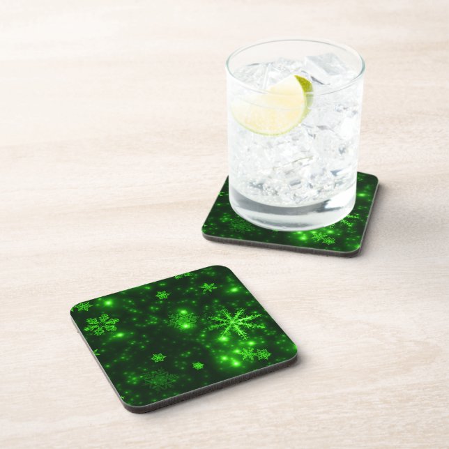 Snowflakes with Green Background Coaster (Right Side)