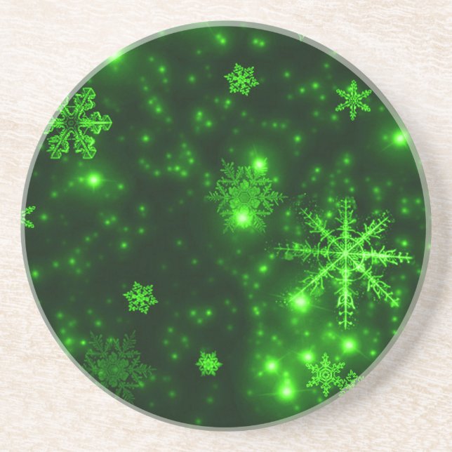 Snowflakes with Green Background Coaster (Front)