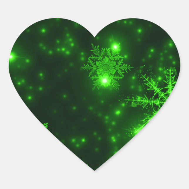 Snowflakes with Green Background Heart Sticker (Front)