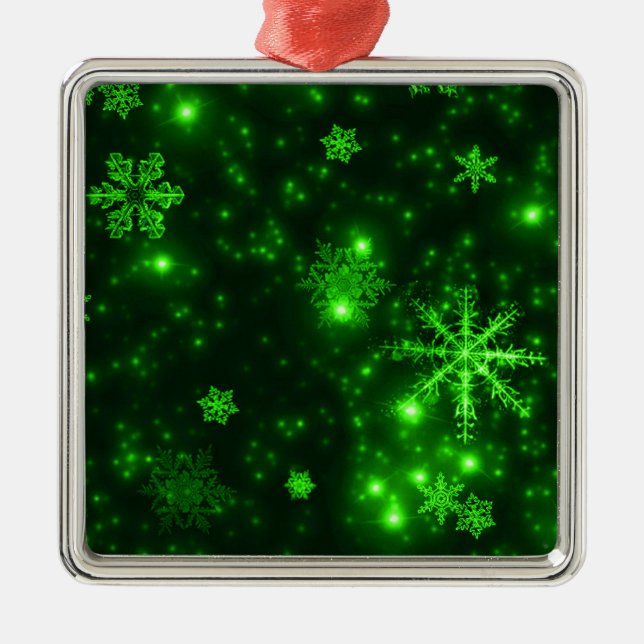 Snowflakes with Green Background Metal Tree Decoration (Front)